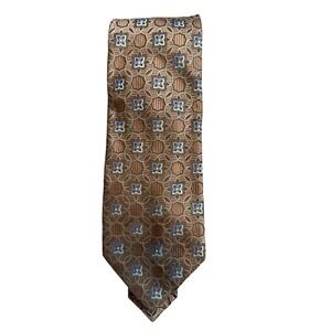 Canali Silk Tie Brown Blue Geometric Pattern Made In‎ Italy Mens Necktie